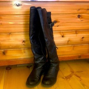 Brown over the knee wide calf boots